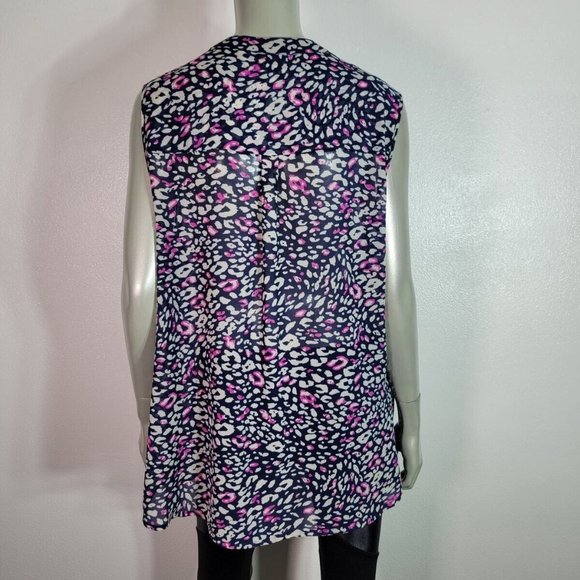 Torrid Top Plus Size 2X Leopard Print Crew Neck Pockets Button Up Sheer Pink - Picture 4 of 9